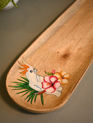 The Pahadi Serveware : Handmade Uttarakhand Wooden Long Tray - Cockatoo Garden