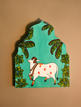 Exclusive Pichwai Collectibles : Hand Painted Wooden Arched Wall Panel - Kamdhenu