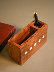 Handcrafted Wood Inlay Desk Organiser - White Peacocks