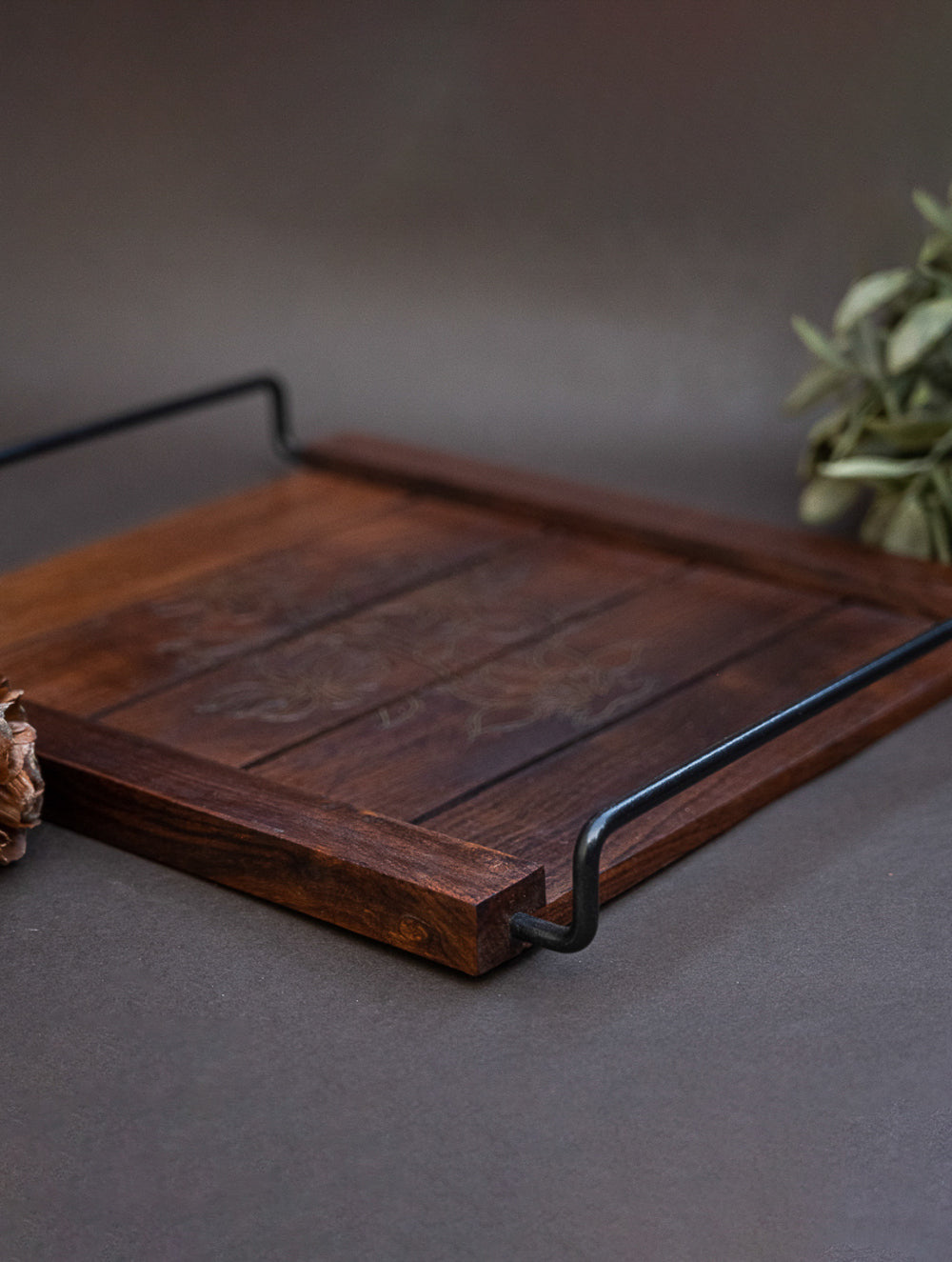 Tarakashi Wooden Inlay Decorative Tray- Floral