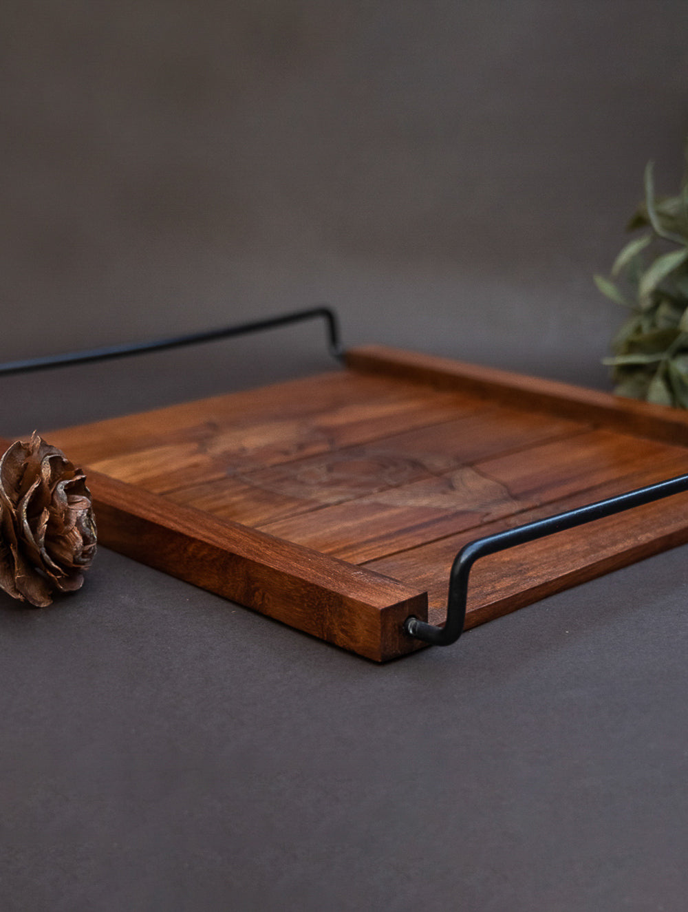 Tarakashi Wooden Inlay Decorative Tray- Floral