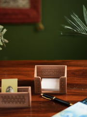 The India Craft House Intricate, Wooden Jaali Card and Paper Holder (Set of 2)