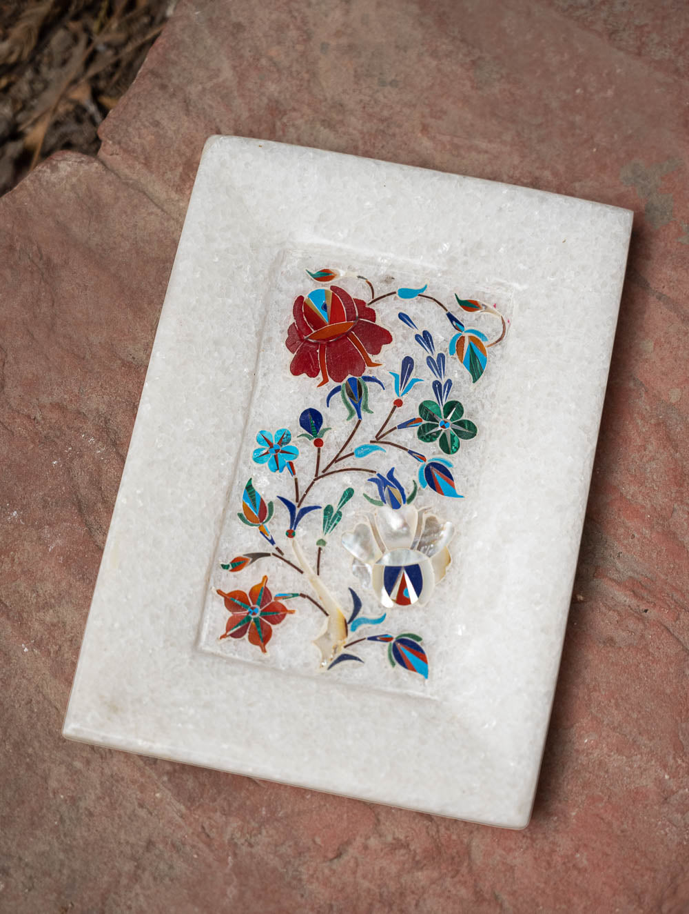 The Gulraiz Collection. Exclusive Blooms Marble Inlay Tray (6" x 4'')