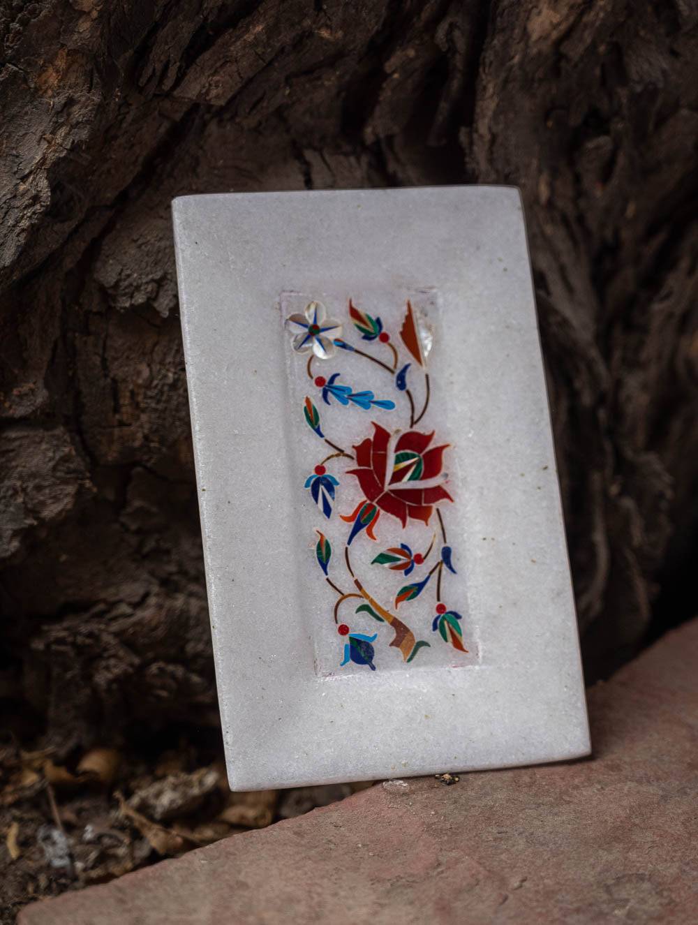 The Gulraiz Collection. Exclusive Red Bloom Marble Inlay Tray (4" x 5'')