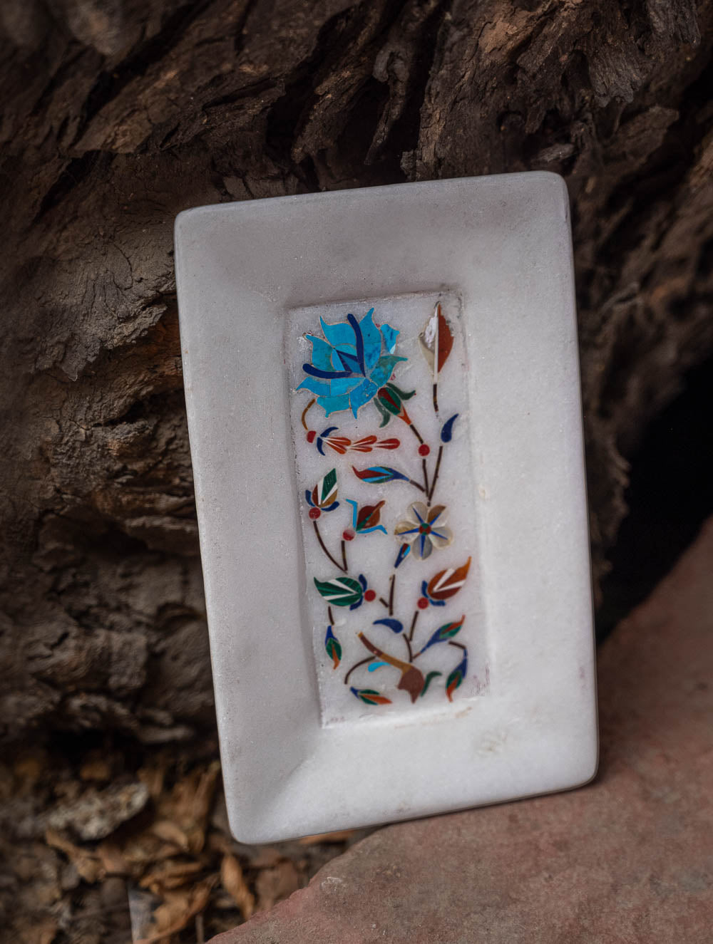 The Gulraiz Collection. Exclusive Turquoise Bloom Marble Inlay Tray (4" x 5'')