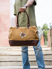 The Kantha & Canvas Duffle Bag - Khakhi Turtle
