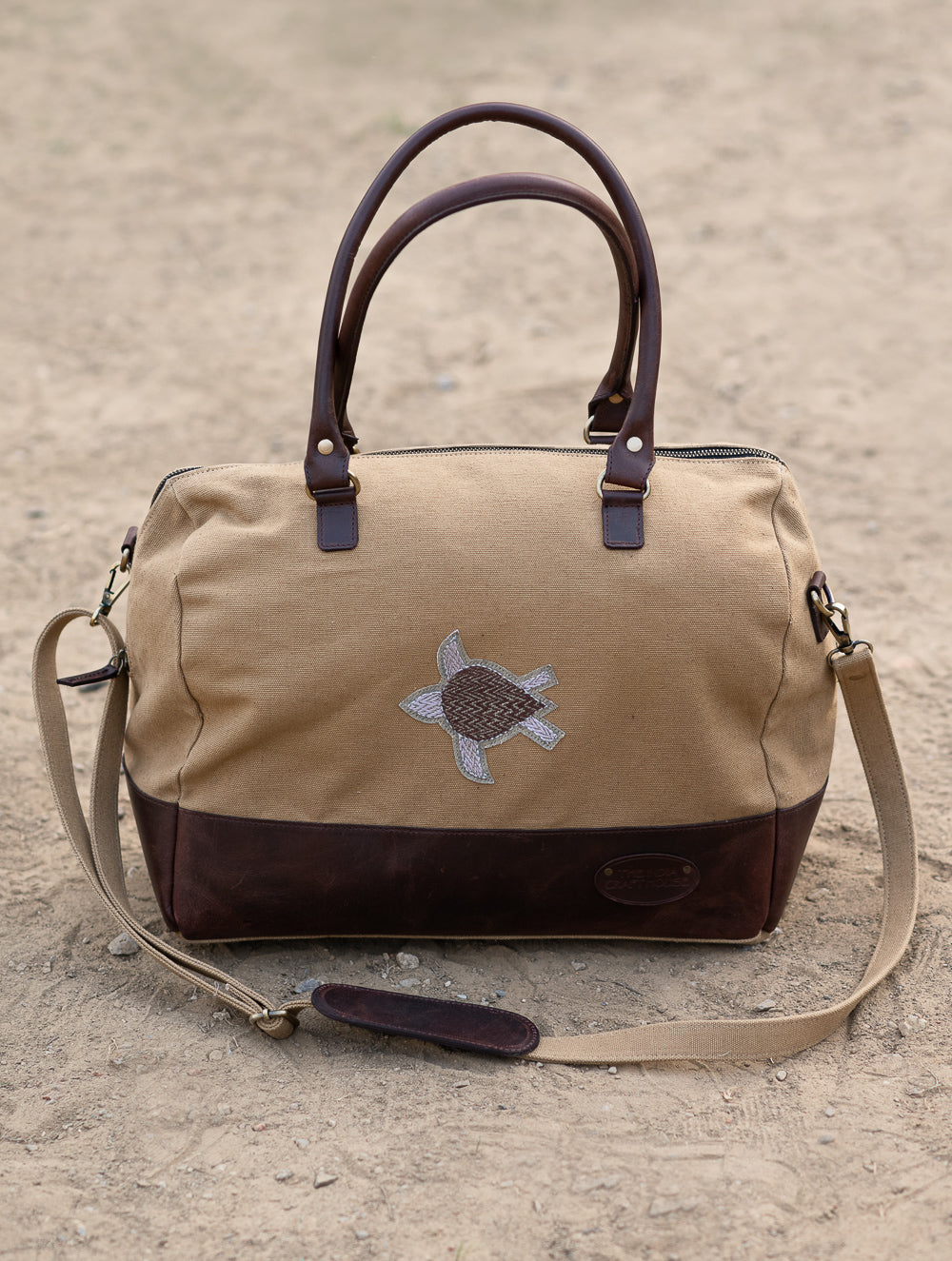 The Kantha & Canvas Duffle Bag - Khakhi Turtle