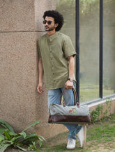 The Kantha & Canvas Duffle Bag - Olive Peacocks