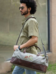 The Kantha & Canvas Duffle Bag - Olive Peacocks