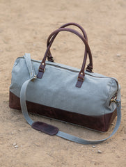 The Kantha & Canvas Duffle Bag - Olive Peacocks