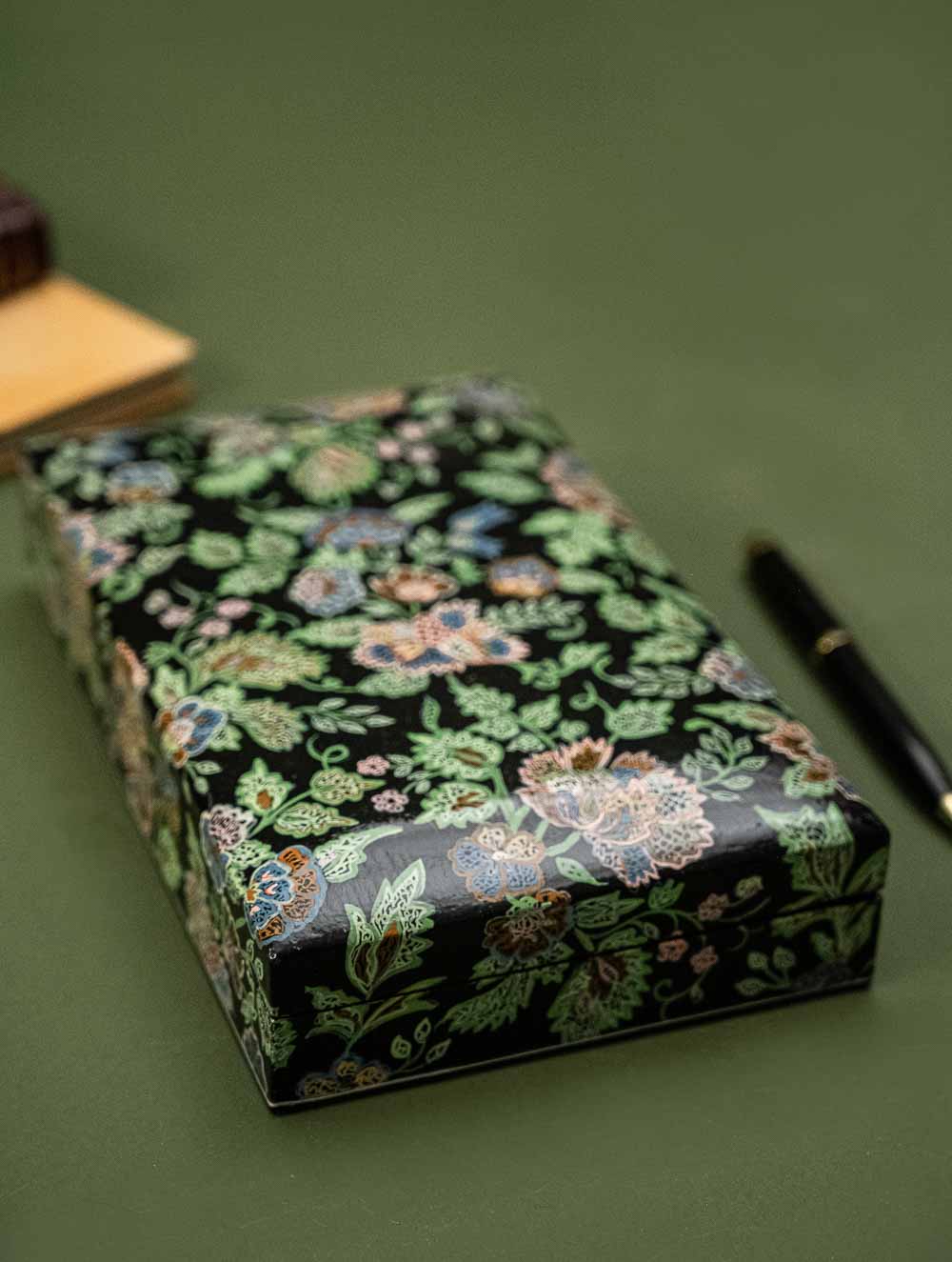 The Shahi Collection. Exclusive, Fine Kashmiri Art Decorative Box - Black Flora