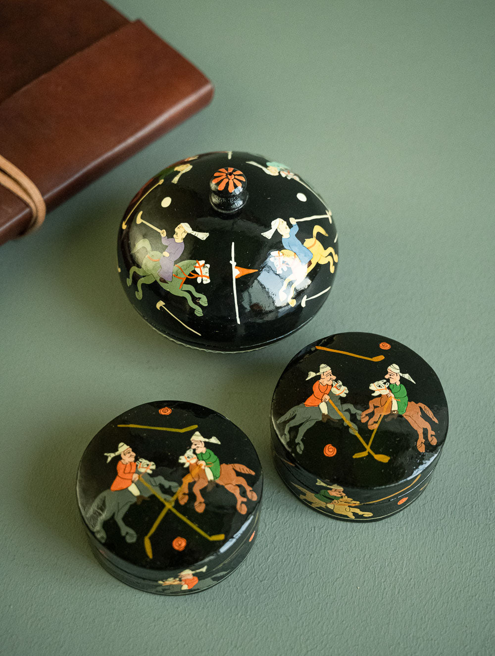 The Shahi Collection. Exclusive, Fine Kashmiri Art Decorative Box - Black Polo (Set of Three)