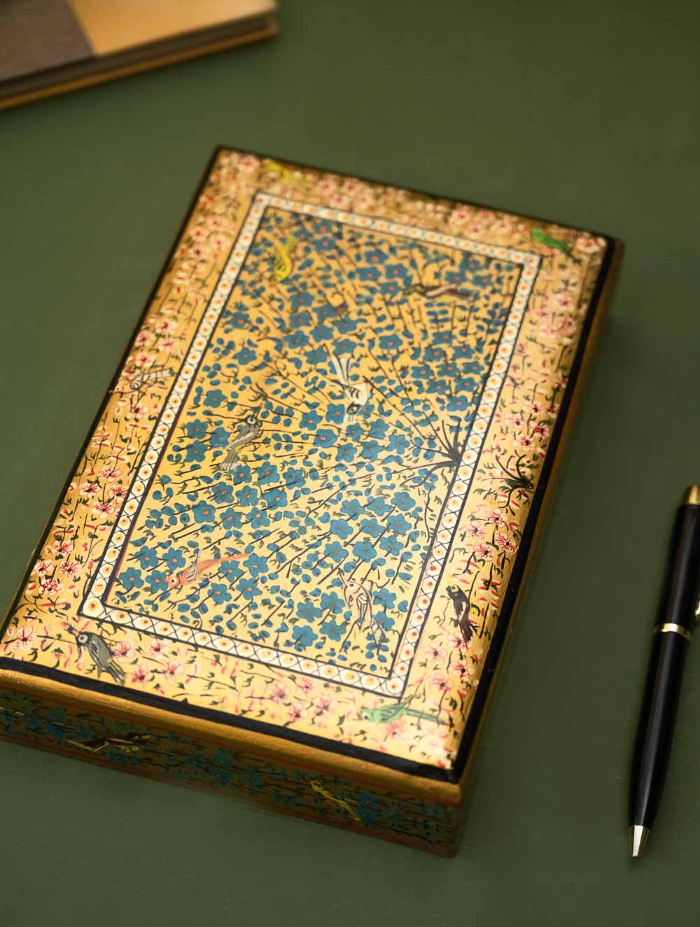 The Shahi Collection. Exclusive, Fine Kashmiri Art Decorative Box - Gold Flora
