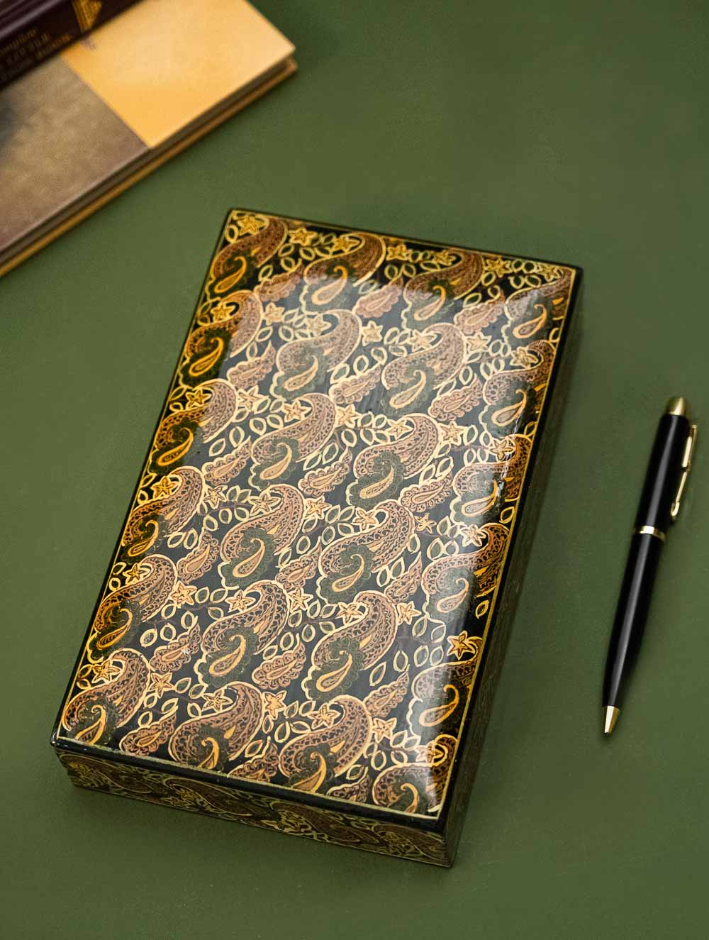 The Shahi Collection. Exclusive, Fine Kashmiri Art Decorative Box - Gold Paisley