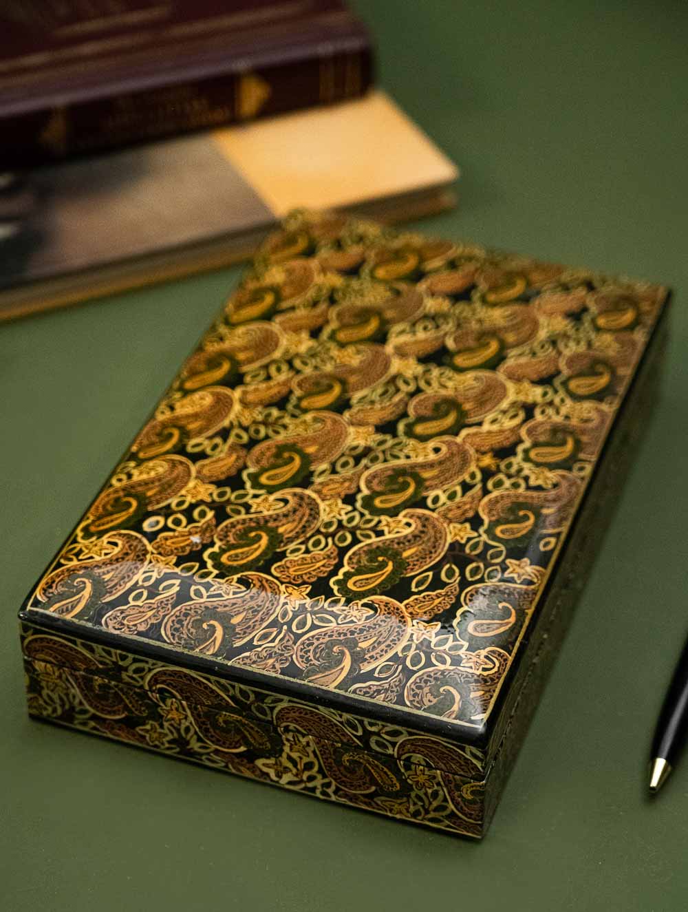 The Shahi Collection. Exclusive, Fine Kashmiri Art Decorative Box - Gold Paisley