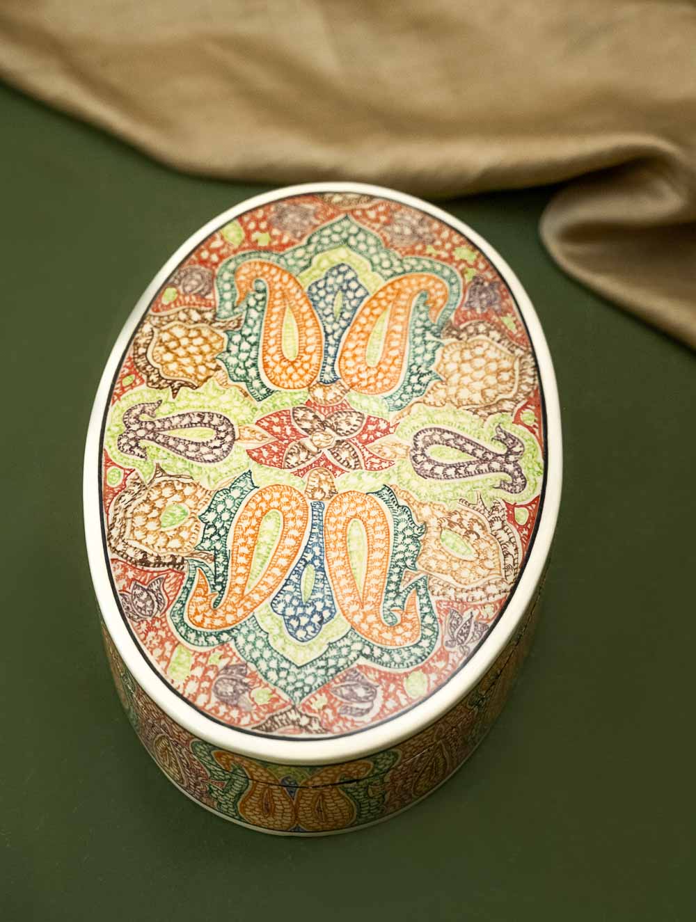 The Shahi Collection. Exclusive, Fine Kashmiri Art Decorative Box - Oval Paisley