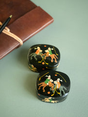 The Shahi Collection. Exclusive, Fine Kashmiri Art Decorative Boxes - Polo in Black (Set of 2)