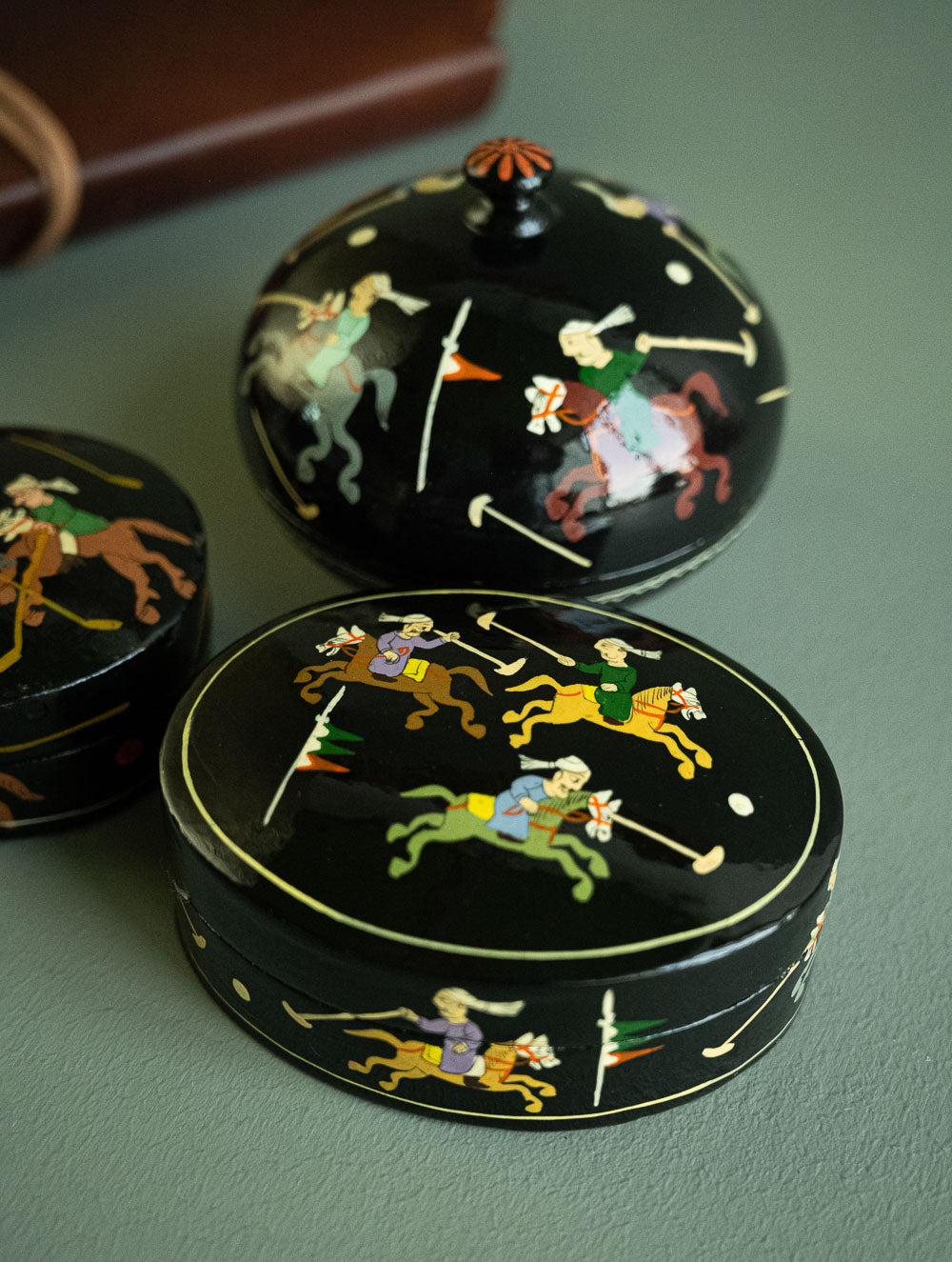 The Shahi Collection. Exclusive, Fine Kashmiri Art Decorative Boxes - Polo in Black (Set of 3)
