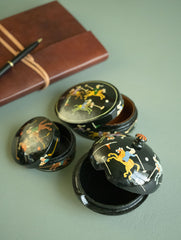 The Shahi Collection. Exclusive, Fine Kashmiri Art Decorative Boxes - Polo in Black (Set of 3)