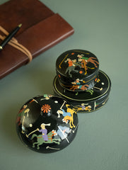 The Shahi Collection. Exclusive, Fine Kashmiri Art Decorative Boxes - Polo in Black (Set of 3)
