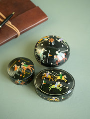 The Shahi Collection. Exclusive, Fine Kashmiri Art Decorative Boxes - Polo in Black (Set of 3)