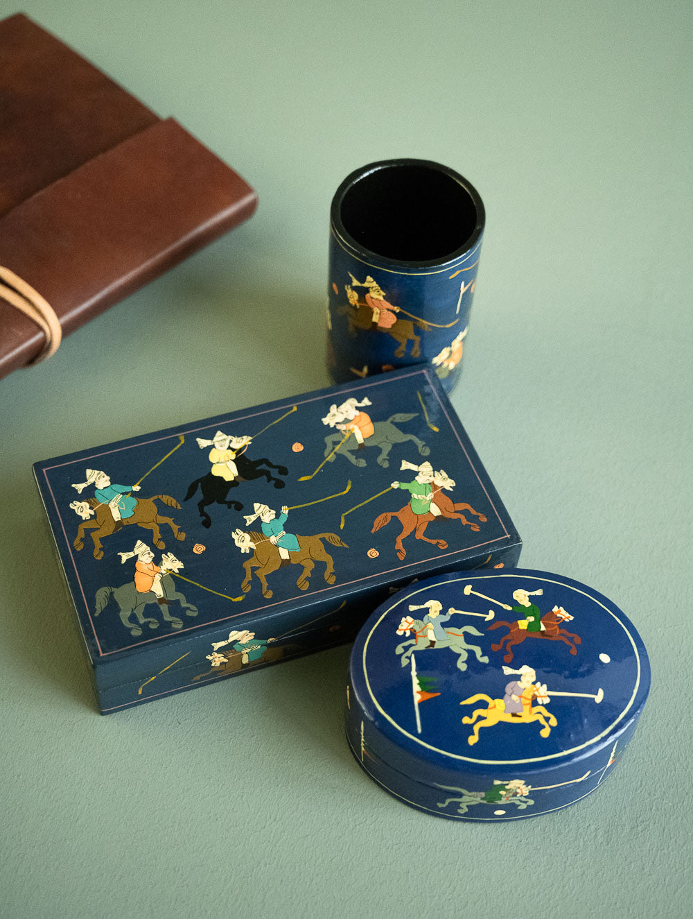 The Shahi Collection. Exclusive, Fine Kashmiri Art Decorative Desk Set - Blue Polo (Set of Three)