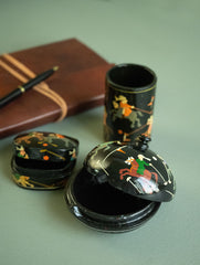 The Shahi Collection. Exclusive, Fine Kashmiri Art Decorative Desk Set - Polo in Black (Set of 3)