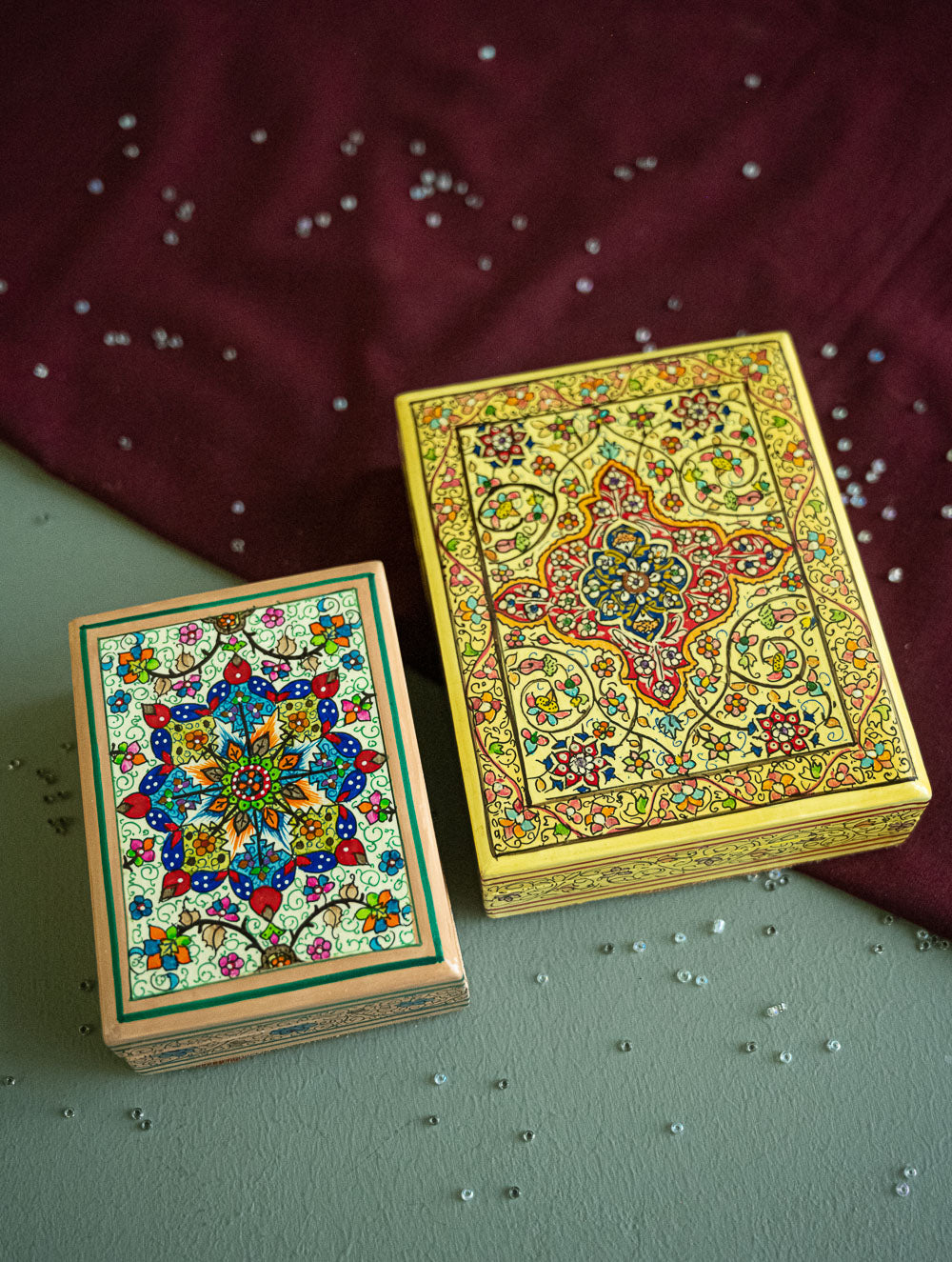 The Shahi Collection. Exclusive, Fine Kashmiri Art Utility Boxes - Baagh (Small, Set of 2)
