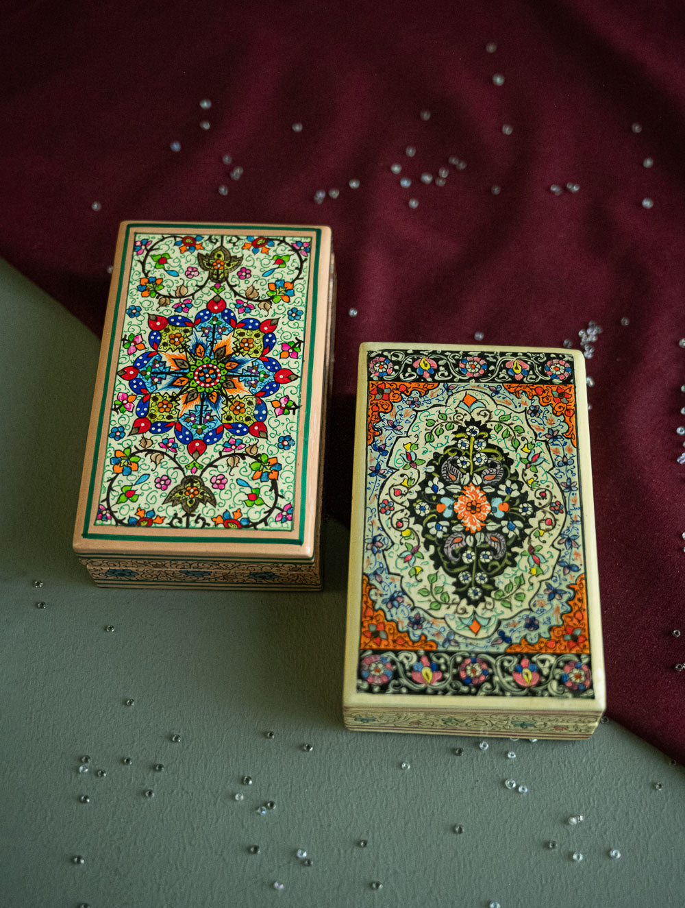 The Shahi Collection. Exclusive, Fine Kashmiri Art Utility Boxes - Dilkash (Small, Set of 2)