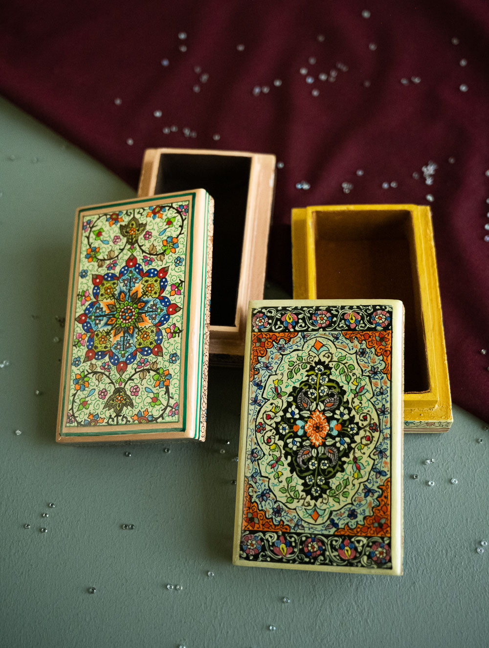 The Shahi Collection. Exclusive, Fine Kashmiri Art Utility Boxes - Dilkash (Small, Set of 2)