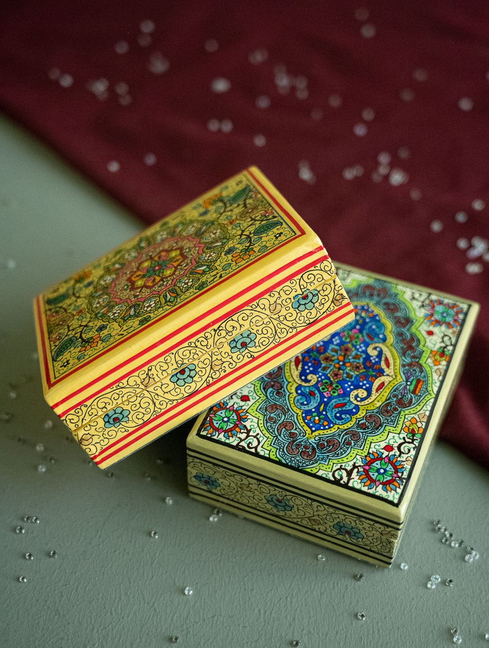 The Shahi Collection. Exclusive, Fine Kashmiri Art Utility Boxes - Naqshdaar (Small, Set of 2)