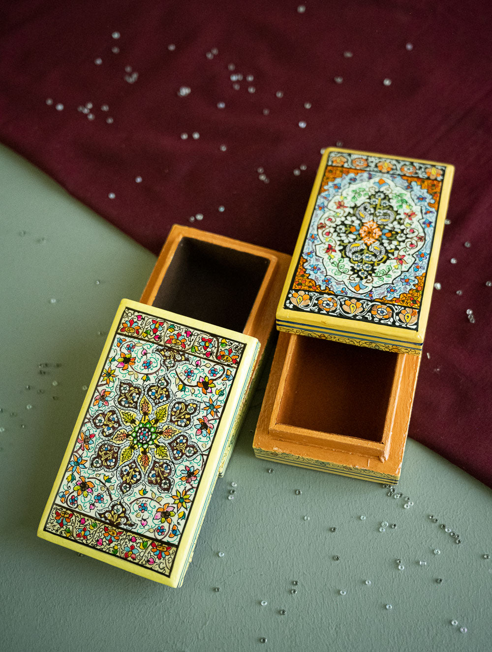 The Shahi Collection. Exclusive, Fine Kashmiri Art Utility Boxes - Nikhaat (Small, Set of 2)