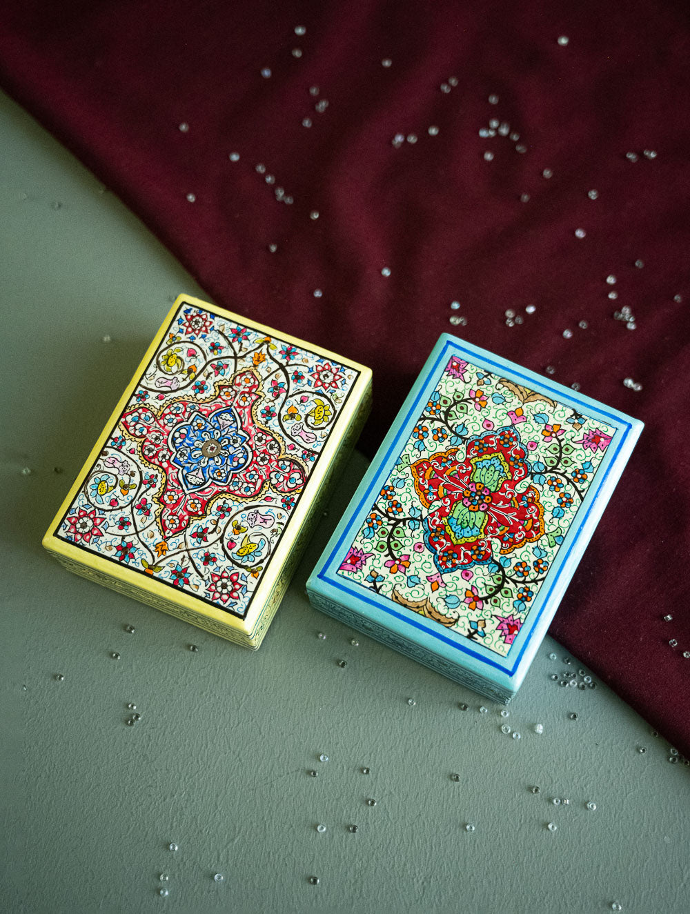 The Shahi Collection. Exclusive, Fine Kashmiri Art Utility Boxes - Noorani (Small, Set of 2)
