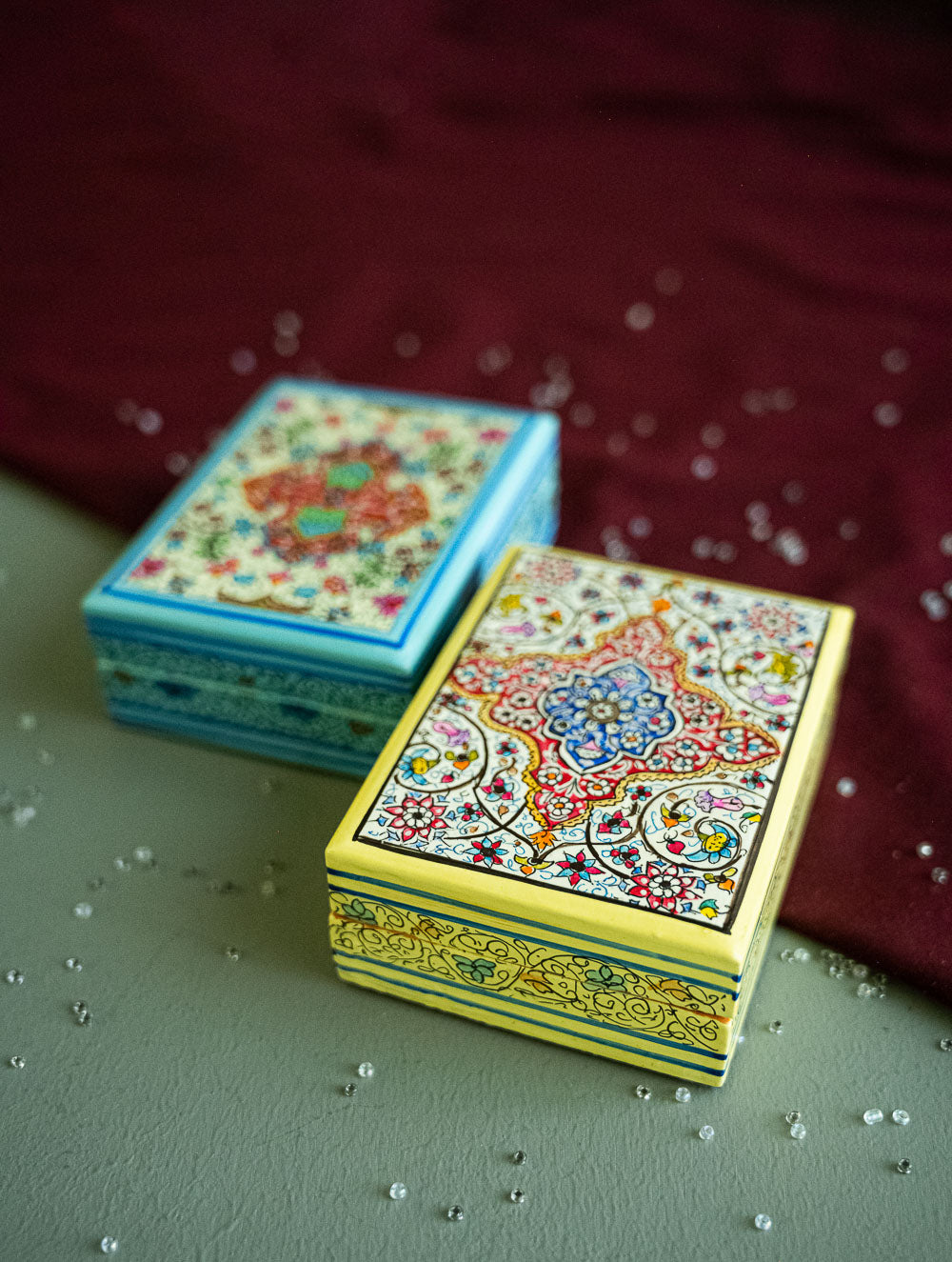 The Shahi Collection. Exclusive, Fine Kashmiri Art Utility Boxes - Noorani (Small, Set of 2)