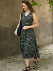 The Work Edit. Bagru Hand Block Printed Cotton Dress - Floral Black