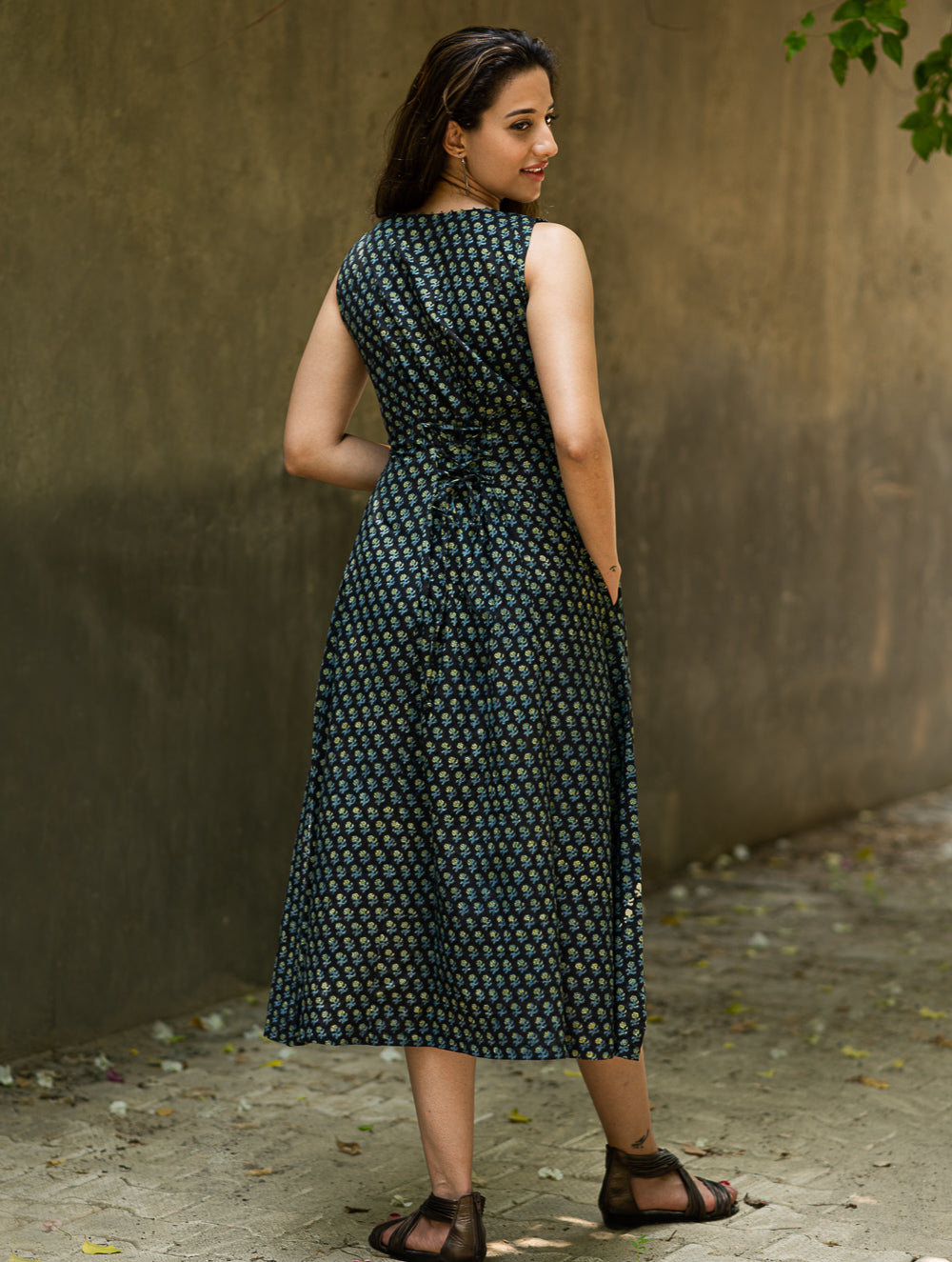 The Work Edit. Bagru Hand Block Printed Cotton Dress - Floral Black