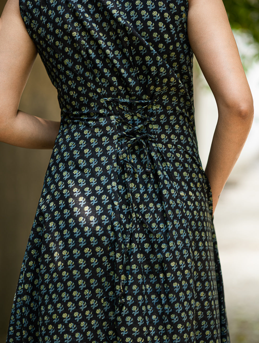 The Work Edit. Bagru Hand Block Printed Cotton Dress - Floral Black