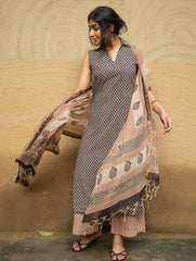The Work Edit. Bagru Hand Block Printed Cotton Full Kurta Set - Black Buds (3 pc set)