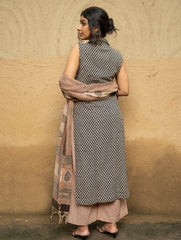 The Work Edit. Bagru Hand Block Printed Cotton Full Kurta Set - Black Buds (3 pc set)