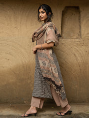 The Work Edit. Bagru Hand Block Printed Cotton Full Kurta Set - Black Buds (3 pc set)