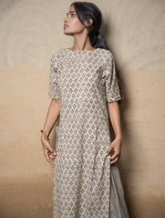 The Work Edit. Bagru Hand Block Printed Cotton Full Kurta Set - Black Florets (2 pc set)