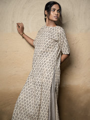 The Work Edit. Bagru Hand Block Printed Cotton Full Kurta Set - Black Florets (2 pc set)