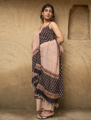 The Work Edit. Bagru Hand Block Printed Cotton Full Kurta Set - Black Florets (3 pc set)