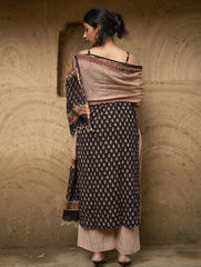 The Work Edit. Bagru Hand Block Printed Cotton Full Kurta Set - Black Florets (3 pc set)