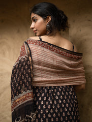 The Work Edit. Bagru Hand Block Printed Cotton Full Kurta Set - Black Florets (3 pc set)