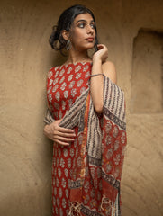 The Work Edit. Bagru Hand Block Printed Cotton Full Kurta Set - Red Flora (3 pc set)