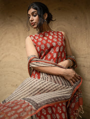 The Work Edit. Bagru Hand Block Printed Cotton Full Kurta Set - Red Flora (3 pc set)