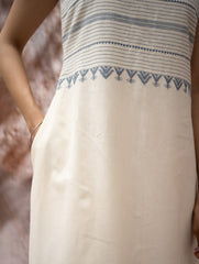 The Work Edit. Handwoven Kashida Pattu Straight Dress - Ivory & Blue Stripes