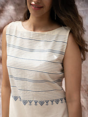 The Work Edit. Handwoven Kashida Pattu Straight Dress - Ivory & Blue Stripes