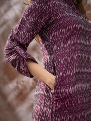 The Work Edit. Light & Soft. Ikat Handwoven Long Shirt - Purple Reverie